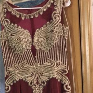 Prom dress maroon with gold design size L